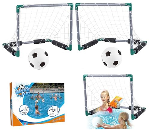 CNAFGBGG Wasserfußball-Set Kids Football Goal Cooling Floating Pool Soccer umfasst 2 Pool-Tore, 2 Bälle und 1 Pumpen Interactive Parent-Kind-Sommerpool-Spiele für Erwachsene und Familie