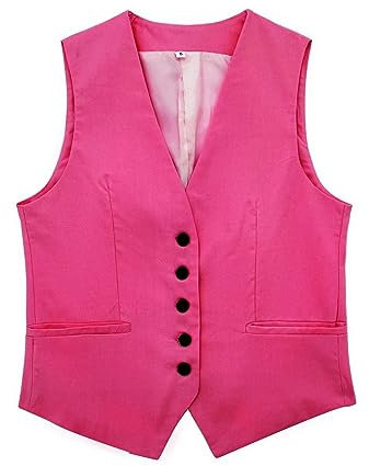 LZPCarra Gilet de smoking pour femme - Noir - Élégant - Beige - Veste légère - Sans manches - Blazer sans manches - Avec boutons - Costume d'automne - Veste courte - Veste de mi-saison, Rose chaud, M