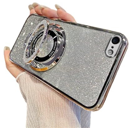 SIYOPINPFY Case for iPhone 6 / iPhone 6S Case with Ring Stand, Glitter Sparkly Deluxe Plating Cover Lens Protector ∣Wireless Charging Compatible∣ Soft TPU Case for iPhone 6 / 6S, Shiny Silver