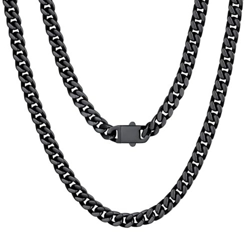 U7 Miami Panzerkette Herren Halskette Schwarz Kette Herren Edelstahl Kette Männer Miami Kubanisch Kette 5mm Breit Gliederkette Miami Metallkette Halsreif Choker Halsschmuck Modeschmuck für Jahrestag