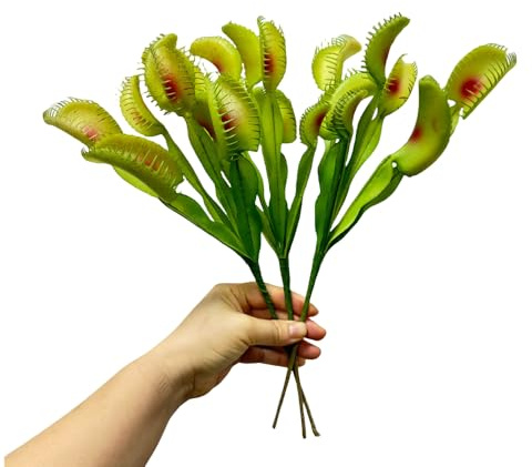 3 Stems 14 Green Artificial Venus Flytrap Plant Fake with 8 Flower Heads for Vase Bouquet and Home Outdoor Garden Wedding Festival Decoration,Halloween Decorations and Botanical Houseplant Displays