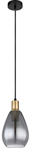 GLOBO Pendant Light Smoked Glass Dining Room 1 Bulb Black Ceiling Light Hanging Metal Brass E27 Sockets D x H 15 x 120 cm