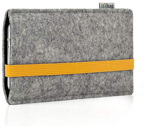 stilbag Handyhülle Leon für Apple iPhone 16e | Farbe: hellgrau/gelb | Smartphone-Tasche aus Filz | Handy Schutzhülle | Handytasche Made in Germany