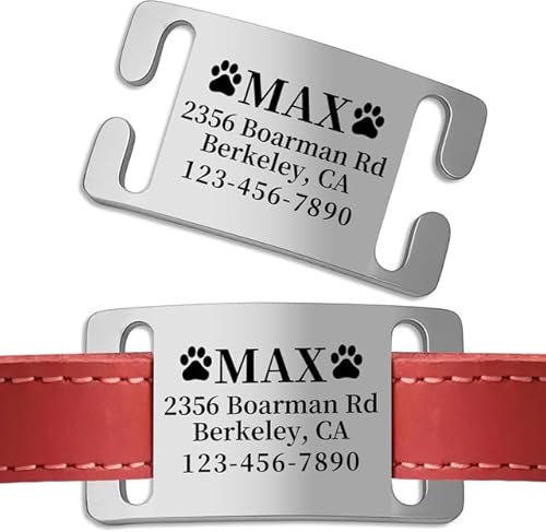 Chapa Identificativa Perro Grabada - Placa Perro Personalizada - Chapas Personalizadas Perros Gatos para Collar de Mascotas | Diseño Silencioso y Abierto, Fácil Instalación (4 Tamaños Opcional)