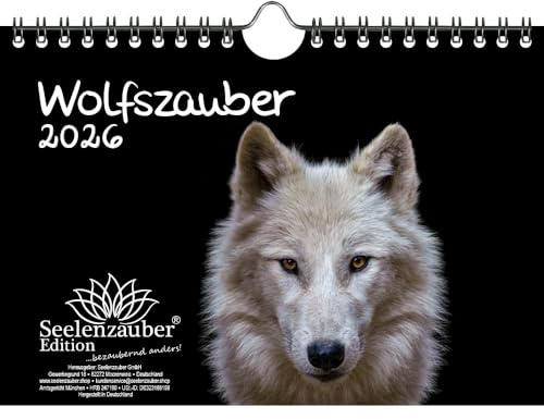 Wolfszauber DIN A5 Kalender für 2026 Wolf und Wölfe - Geschenkset Inhalt: 1x Kalender, 1x Weihnachtsanhänger (insgesamt 2 Teile)