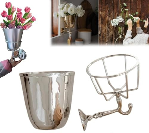 Opal-Wandvase, Messing-Wandvase, multifunktionaler Hänge-Organizer mit Haken für Zuhause, Kunstpflanzen, Post-Organizer, Frühlings- und Sommerdekoration (Silver)