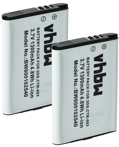 vhbw 2x Battery compatible with Nintendo Wii U Pro Controller Games Console (1300 mAh, 3.7 V, Li-Ion)