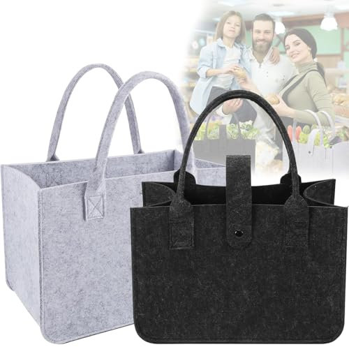 Mockotta 2 Stücke Filztasche Groß,39x26x20 cm Filztasche Shopper,20L Einkaufstasche,Robuste, Wiederverwendbare Filztaschen,Filztaschen Faltbar Einkaufstasche Filz,Geeignet Einkaufen Mehrzweckgebrauch