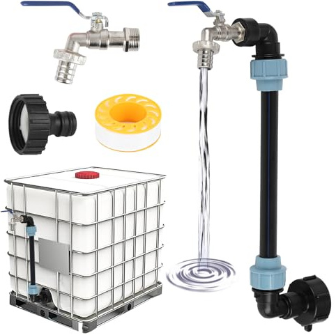 Robinet de cuve IBC à col de cygne, robinet de sortie pour baril de pluie, robinet de sortie de 3/4 pouce, robinets de 3/4 pouces pour conteneur IBC S60 x 6, adaptateur, accessoires pour réservoir