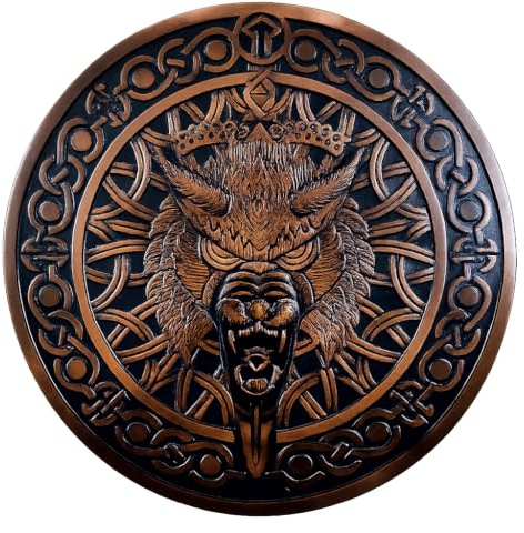 Nautical Replica Hub Handgefertigter Wikinger-Wolf-Schild, nordischer runder Schild mit Fenrir-Wolf-Design, Mittelalterliches Wandschmuck für LARP, Cosplay & Dekoration, Geschenk für Ihn