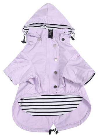 MOREZI Imperméable pour Chien, avec Boutons et Fermetures éclair réfléchissants, imperméable/Pluie, Cordon de Serrage réglable, Capuche Amovible-Violet-L
