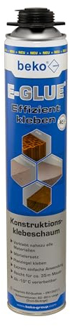 beko E-GLUE Mousse adhésive de construction 810 ml 280 761 9-1K Mousse adhésive en polyuréthane pour brique, béton, bois, béton cellulaire, escaliers et rebords de fenêtre