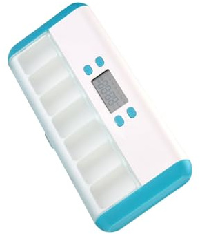 KIXZSAZ Pillenbox mit 7 Fächern, Timer und Alarmfunktion sowie verschiedenen Erinnerungsmethoden für den täglichen Bedarf und Nahrungsergänzungsmittel.