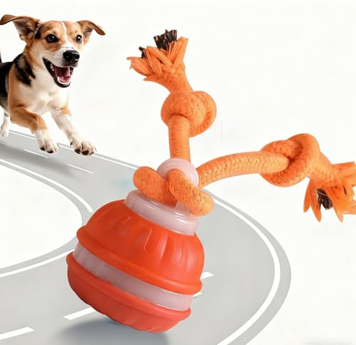 Supore Interaktives Hundespielzeug Ball, Elektrisch Hundeball mit Schnur, Interaktiv Intelligenz Hundespielzeug 3 Spielmodi Automatischer Moving Spielball Dog Toys für Welpen Kleine Medium (Orange)