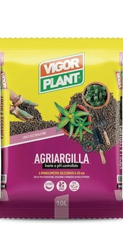 Agriargilla 10L | Argilla Espansa per Piante 8-20 mm, Inerte a pH Controllato, Ideale per Drenaggio, Aerazione e Decorazione di Vasi, Fioriere e Idrocoltura