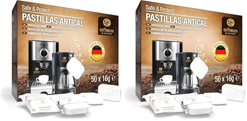 Coffeeano 50x descaling tablets XL for fully automatic coffee machines and coffee makers. Descaling tabs compatible with Jura, Siemens, Krups, Bosch, Miele, Melitta, WMF and many more (Pack of 2)