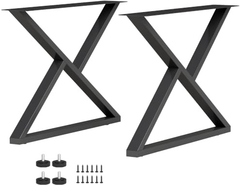 HOMCOM Pieds de Table en Acier 60 x 43 cm Lot de 2 Pieds de Bureau Noir | en Forme X, Bricolage à Domicile, Patins Réglables, Vis, Style Industriel