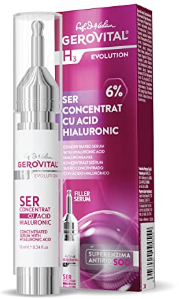 Gerovital H3 Evolution Anti-Wrinkle Face Serum with 6% Hyaluronic Acid & Vitamin C – Intense Hydration Treatment for Dehydrated, Dull Skin, 10 ml