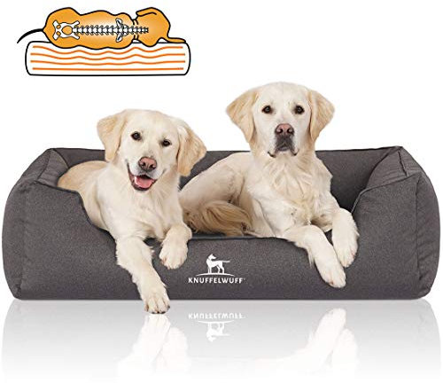 Knuffelwuff Orthopädisches Wasserabweisendes Hundebett Leon aus Velours mit Handwebcharakter XXL 120 x 85cm Anthrazit - abnehmbarer Bezug - waschbar - für große, mittelgroße und kleine Hunde