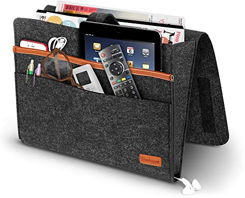 SIMBOOM Betttasche, Filz Bettablage Organizer Anti-Rutsch Aufbewahrungstasche für Buch, Zeitschriften, iPad, Handy, Fernbedienung -Dunkelgrau