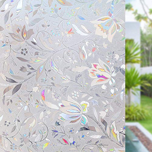 Volcanics Fensterfolie Selbsthaftend Blickdicht Sichtschutzfolie Fenster 3D Fensterfolie 44.5 x 200 cm Sichtschutz Glasfolie Statisch Haftend UV-Schutz ohne Kleber Dekofolie Blumen