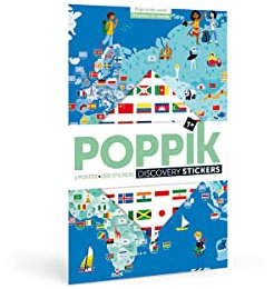 Poppik Discovery Sticker-Set, Flaggen der Welt, für Kinder ab 7 Jahren, Lernposter für Kinder, Blau, 100 x 68 cm