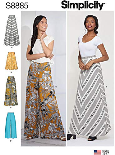 SIMPLICITY Sewing Pattern S8885 Misses' Skirt and Pants, Paper, White, VARIOUS