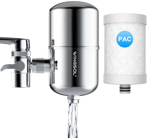WINGSOL Wasserhahn Wasserfilter Edelstahl reduziert Chlor schneller Fluss Japan PAC Filter verbessert Geschmack Wasserhahn Filter für Wasserhähne passend für Standard-Wasserhähne