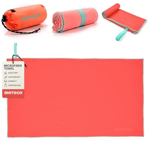 meteor microfibre towel – Lightweight travel towel for gym, swimming, backpacking – Compact & quick-dry gym towels with carry pouch – Travels Ideal for everyday use and trips – 110 x 175 cm – Pink