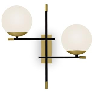MAYTONI DECORATIVE LIGHTING Applique murale Nostalgia 2 lampes, Style Moderne, Art Déco, Armature en Métal couleur or, 2 plafonniers en verre blanc 2 ampoules, 2 x E14 40w 220v