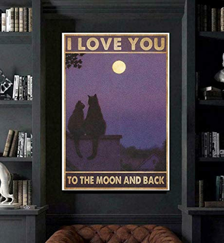 Poster, Motiv: Katze, Paar I Love You To The Moon And Back, Wanddekoration, Metallschild, 20,3 x 30,5 cm