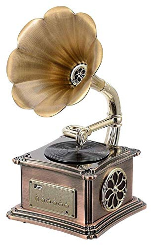 ASDNN Hi-Fi&Home Home Decoration Mini Vintage Retro Classic Gramophone Phonograph Shape Stereo Speaker Sound System Music Box 3.5mm Blue Tooth 4.2 Aux-in/USB Flash Drive with 1x 10w Speaker