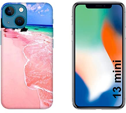 Generico Cover compatibile con Cover Apple iPhone 13 mini Spiaggia Rosa rocce mare caraibico/Gel di silicone morbido TPU