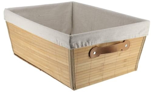 Panier de rangement Panière de dressing en Bambou et Lin L 32.5 x P 45 x H 18 cm - TENDANCE