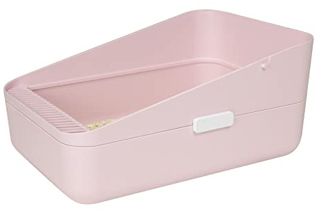 Sfozstra Lettiera aperta, previene perdite di sabbia, durevole lettiera con setaccio laterale alto per gatti piccoli, sicura e inodore, lettiera rimovibile, facile da pulire (rosa piccola)