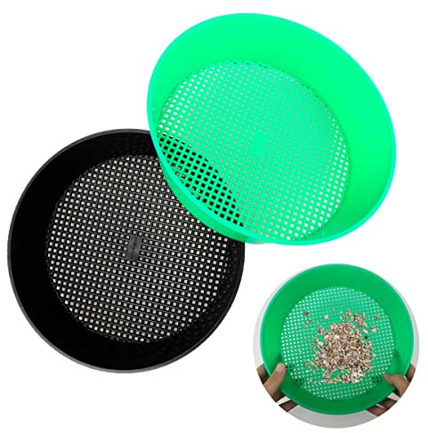 LNQ LUNIQI Set di 2 setacci da giardino in plastica per setacci per setacci di piccole dimensioni di ghiaia, terreno, sabbia (verde, nero)