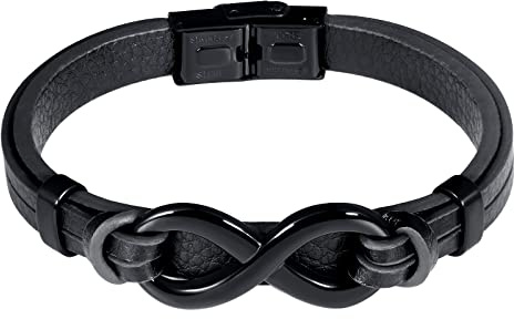 Feilok Herren Armband Edelstahl Echtleder Armband Armband Männer Unendlichkeits Geflochten Mit Magnet Verschluss Lederarmband für Herren