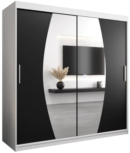 ABIKSMEBLE Armoire Elypse avec Porte Coulissante et Miroir - Dressing pour Chambre Adulte - Penderie Vêtements - Garde-Robe - Placard 2 Portes - Closet