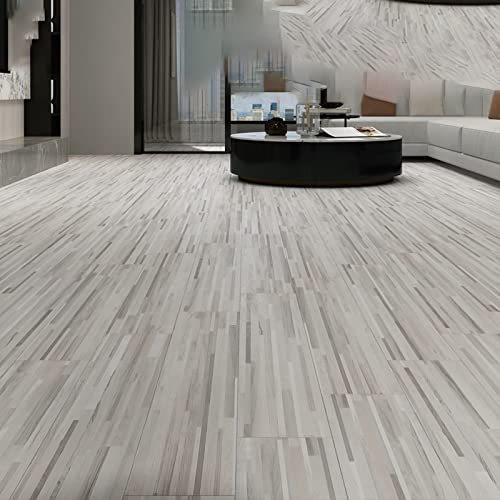HARICSET PVC Bodenbelag Vinylboden Selbstklebend rutschfeste Selbstklebende Vinyl-Dielen White Oak Dekor-Dielen für Fußbodenheizung(Size:5sqm,Color:1800-6)