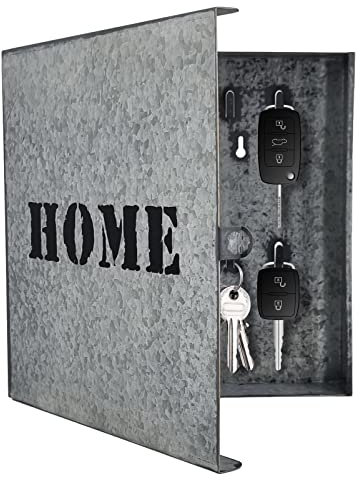 My-goodbuy24 Armoire à clés en zinc avec inscription Home pour 10 clés - 25,4 x 25,7 x 5 cm - Grande boîte à clés (zinc)