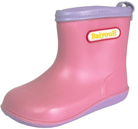 Stivali Pioggia Bambini Impermeabile Leggeri Stivaletti da Pioggia in PVC Morbido Stivali di Gomma per Bambina Bambino, Rosa, Produttore Taglia 14, 22 EU