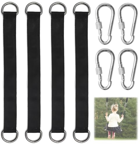 KtbeYTi Noir Swing Hanging Kit 4 Pièces Sangles de Balançoire avec 2 Mousquetons d'arbre Sangles pour Balancoire de Jardin Hamac ou Siège Suspendu