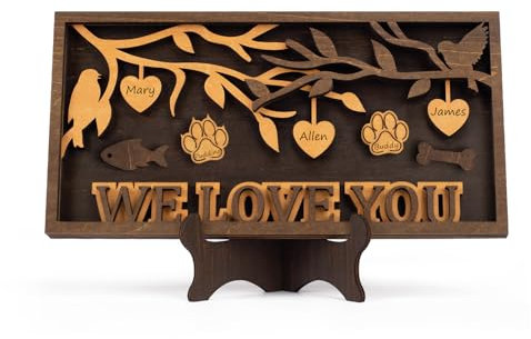 ADDMES Regalo per la mamma, Regalo di compleanno per la mamma, Albero genealogico in legno 3D 3-9 nomi, Regalo di Natale personalizzato per genitori, nonni, amici, Amore - 30x18,5 cm