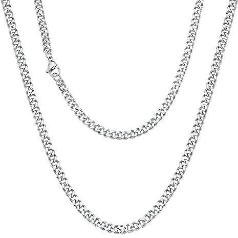 Viwind kette Herren Klassische Kubanische Halskette 316 titanium steel material 3/7mm Silber/18k Gold Cuban Link Chains Hip Hop Ketten 45-55cm Wählbar,Geschenke für Unisex… (50cm, Silber-3mm)