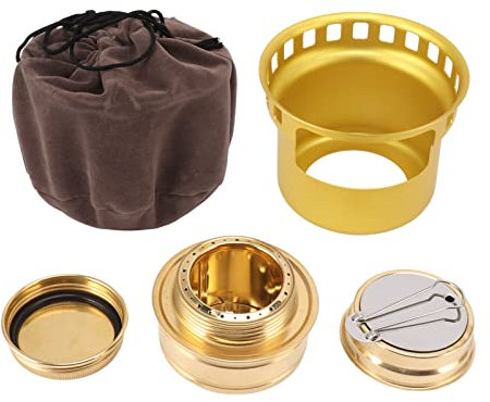 Nimomo Herd Solo Alkoholbrenner Spiritusbrenner Kupfer Winddicht Tragbarer Alkohol-Rucksackkocher aus Aluminiumlegierung Für Camping-Picknick(Gold)