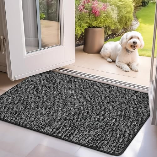 Mibao Schmutzfangmatte 50 x 80 cm, Sauberlaufmatte, Türmatte für Innen, rutschfeste Fussmatte, Super Saugfähige Willkommen Matte Teppich für Haustür, Hintertür, Schuhe und Pfoten, Schwarz