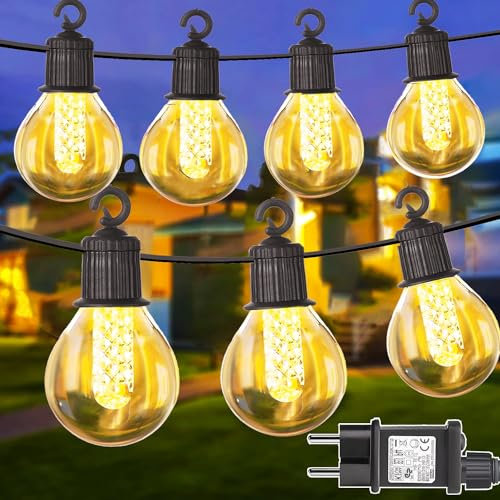 yowin Lichterkette Innen mit Stecker 12M 30 LED Lichterkette Glühbirnen Außen, 8 Modi Lichterkette Zimmer Wasserdicht Lichterkette Kugeln Strombetrieben für Weihnachten Balkon Garten Party Deko