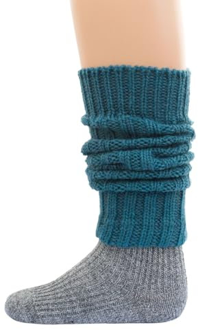 Hirsch Natur, Merino Kinder Beinstulpen Grobstrick, 100% Schurwolle (kbT) (Petrol)