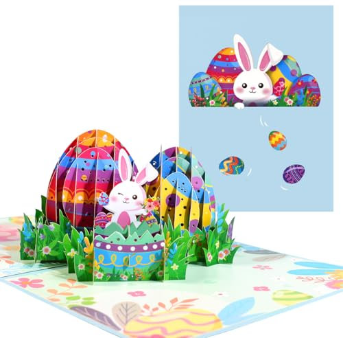 CNLITIHEKA Ostereier Pop Up Karte, Osterkarte, Osterhase Karte, Pop Up Ostergrußkarte, 3D Frohe Ostern handgemachte Karten, Pop Up Karten mit Umschlag und Blanko-Notiz.