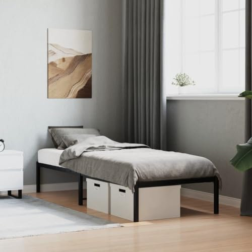 vidaXL Bettgestell, Bettrahmen mit Lattenrost, Bett Gästebett mit Stauraum, Metallbett Einzelbett Schlafzimmerbett, Schwarz 80x200cm Metall